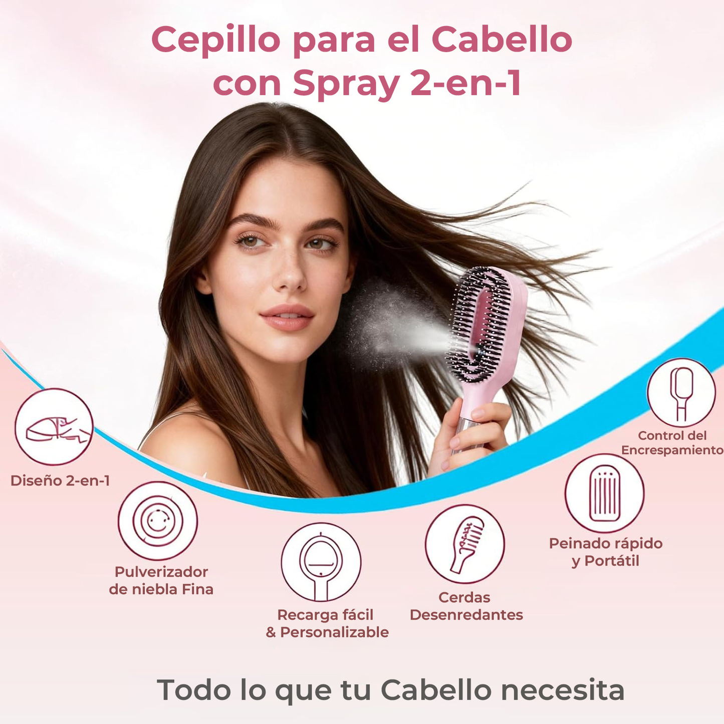 Paxoran HydraMist™  Cepillo Pulverizador Antifrizz 2 en 1